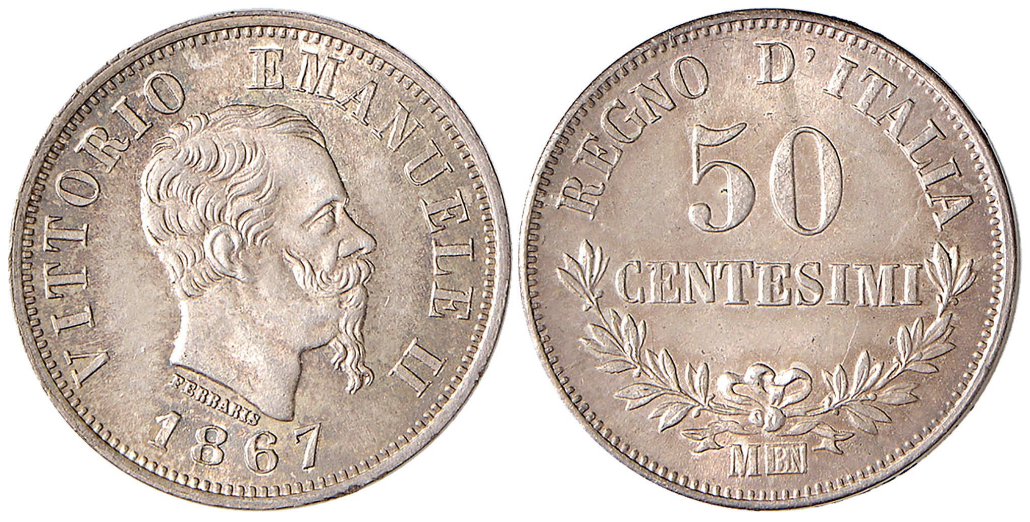 Moneta 50 Centesimi di Lire - Regno d'Italia - 1867