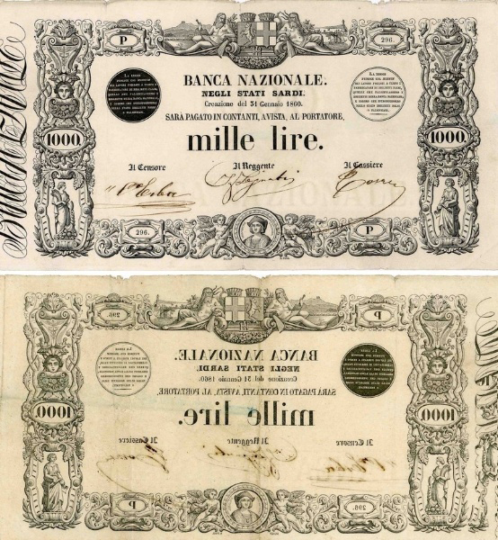 Banconota 1000 Lire  -  Regno d'Italia - 1851 