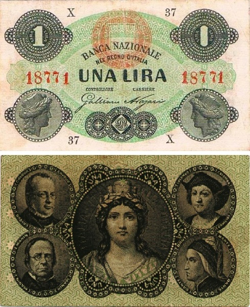 Banconota 1 Lira  -  Regno d'Italia - 1869 