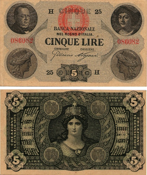 Banconota 5 Lire  -  Regno d'Italia - 1867 