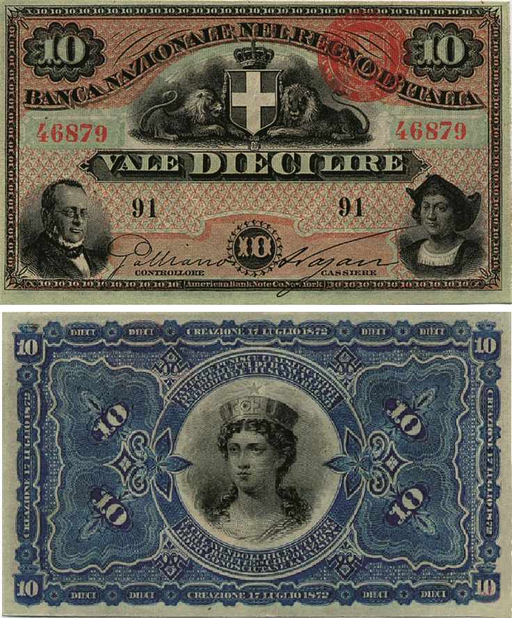 Banconota 10 Lire "Italia" -  Regno d'Italia - 1872 