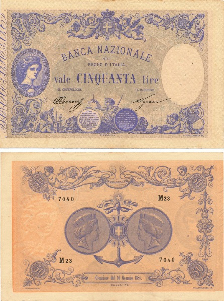 Banconota 50 Lire "Italia" -  Regno d'Italia - 1873 