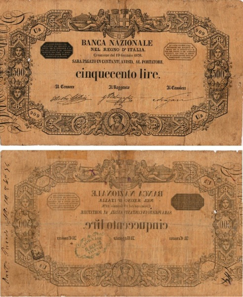 Banconota 500 Lire "Colombo" -  Regno d'Italia - 1872 