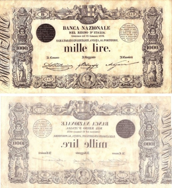 Banconota 1000 Lire "Colombo" -  Regno d'Italia - 1872 