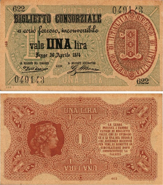 Banconota 1 Lira  -  Regno d'Italia - 1876 