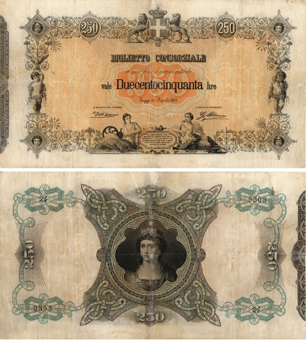 Banconota 250 Lire  -  Regno d'Italia - 1877 