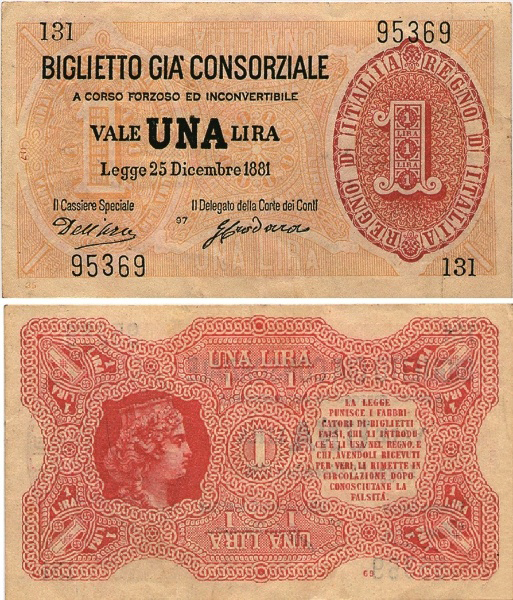 Banconota 1 Lira  -  Regno d'Italia - 1881 