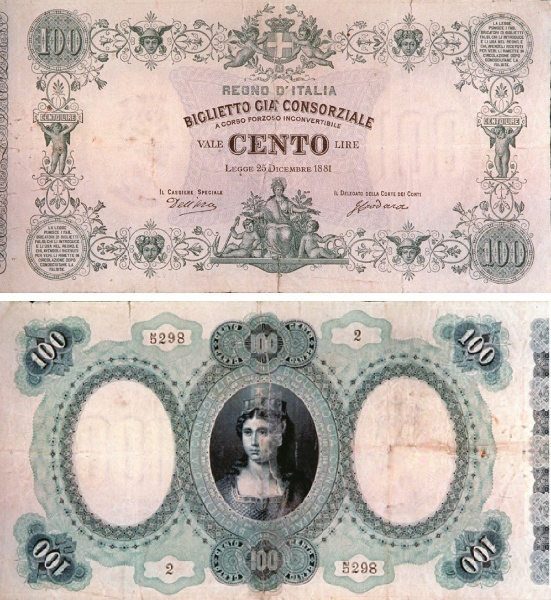 Banconota 100 Lire  -  Regno d'Italia - 1882 