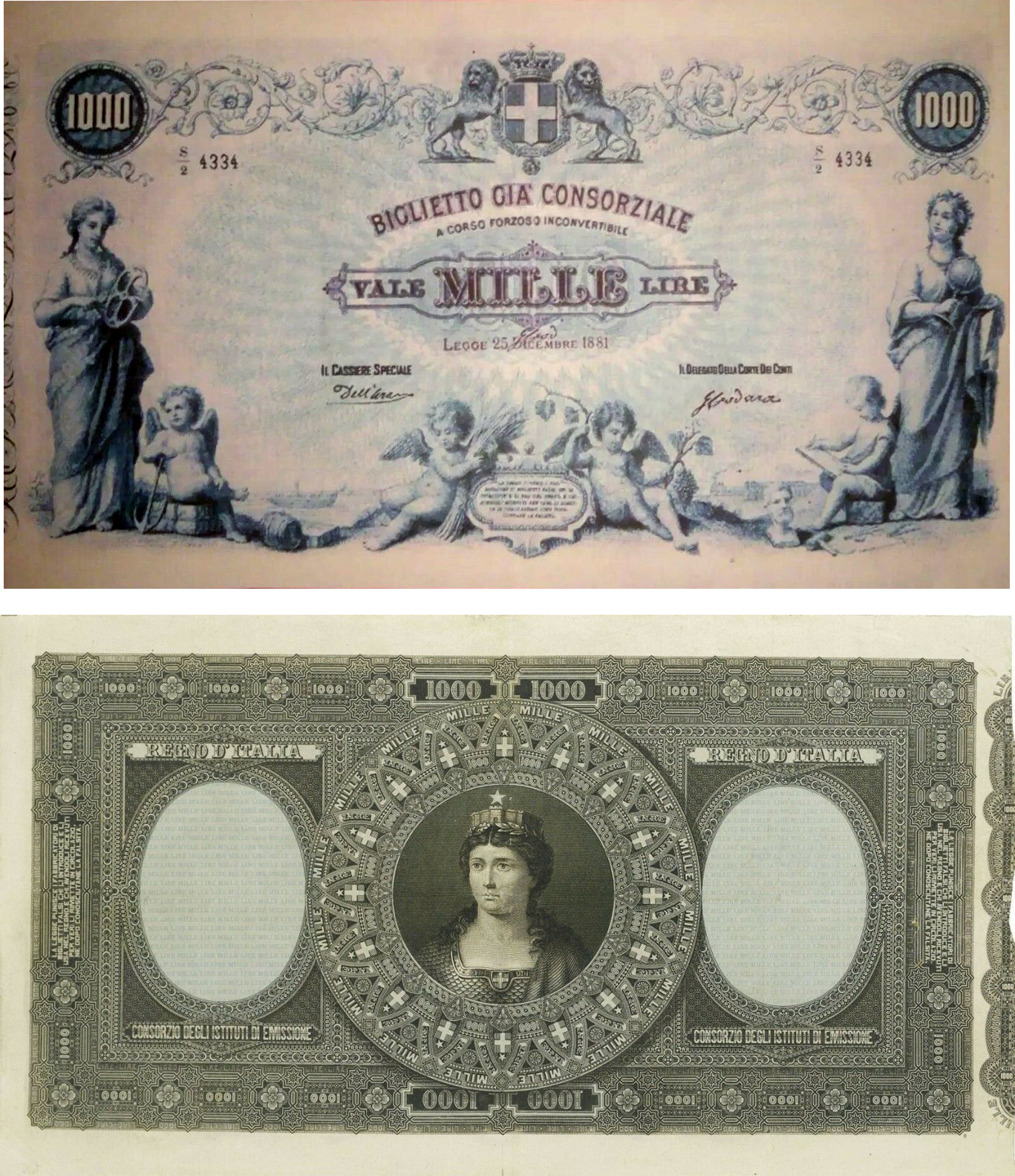 Banconota 1000 Lire  -  Regno d'Italia - 1882 