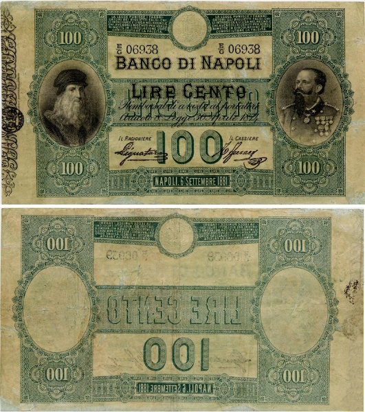 Banconota 100 Lire "Da Vinci, Vittorio Emanuele II" -  Regno d'Italia - 1881 