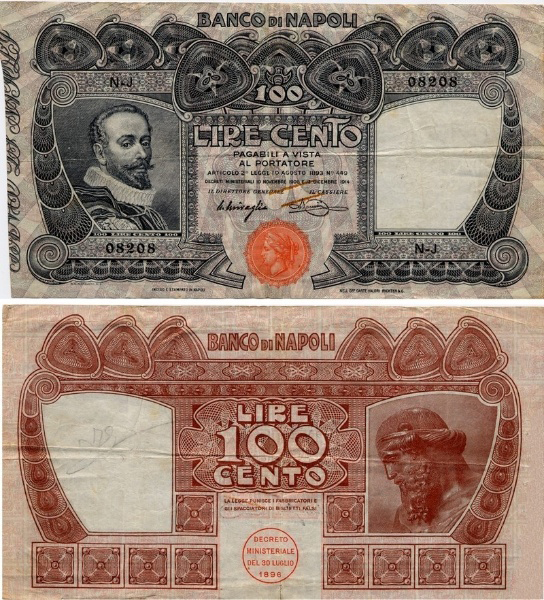 Banconota 100 Lire "Tasso" -  Regno d'Italia - 1918 