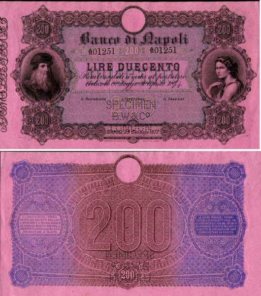 Banconota 200 Lire "Da Vinci" -  Regno d'Italia - 1877 