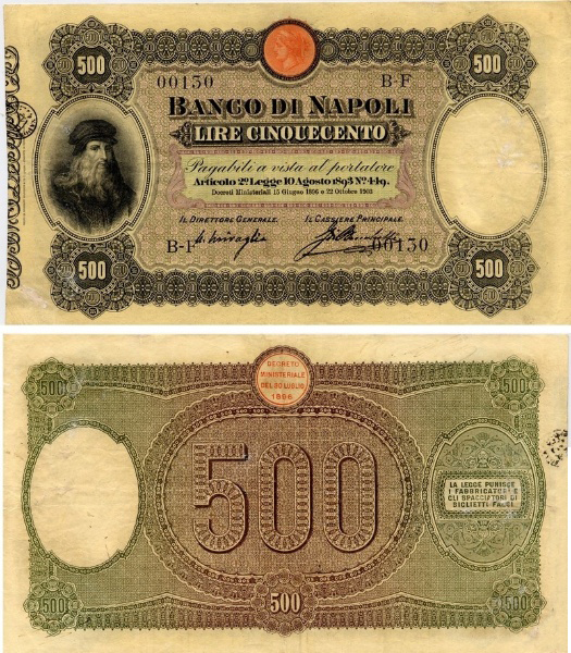 Banconota 500 Lire "Da Vinci" -  Regno d'Italia - 1905 