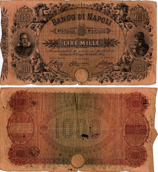 Banconota 1000 Lire "Galilei, Gioia" -  Regno d'Italia - 1877 