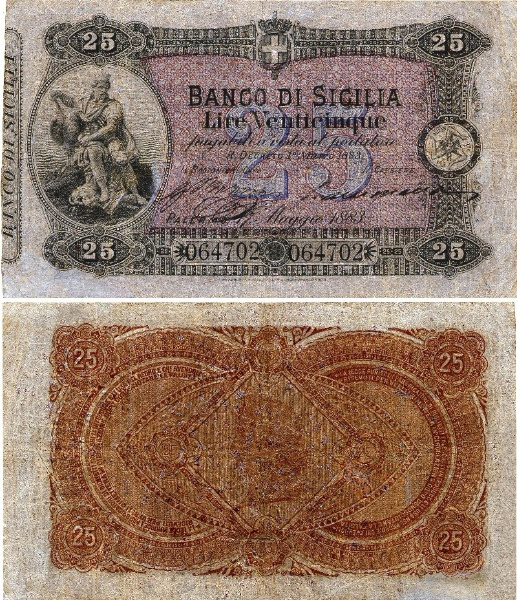 Banconota 25 Lire "1° Tipo" -  Regno d'Italia - 1883 