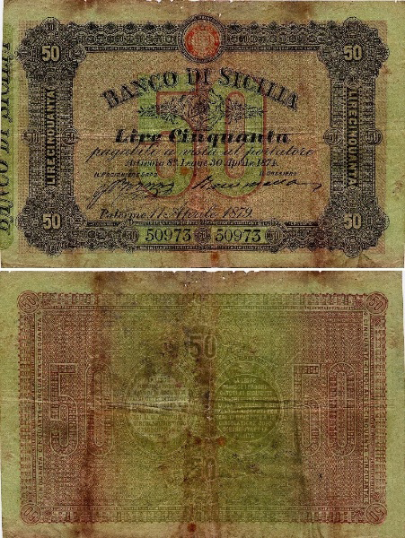 Banconota 50 Lire "1° Tipo" -  Regno d'Italia - 1879 