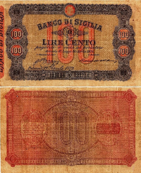 Banconota 100 Lire "1° Tipo" -  Regno d'Italia - 1879 