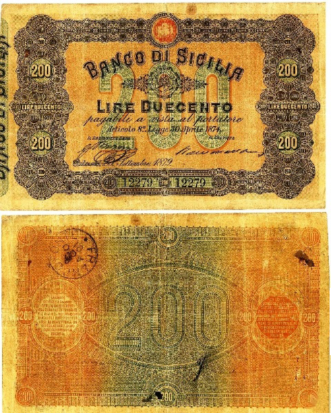 Banconota 200 Lire  -  Regno d'Italia - 1879 