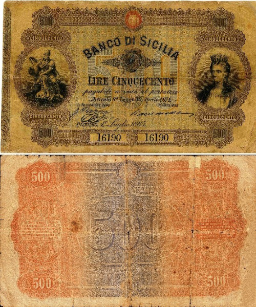 Banconota 500 Lire "1° Tipo" -  Regno d'Italia - 1855 