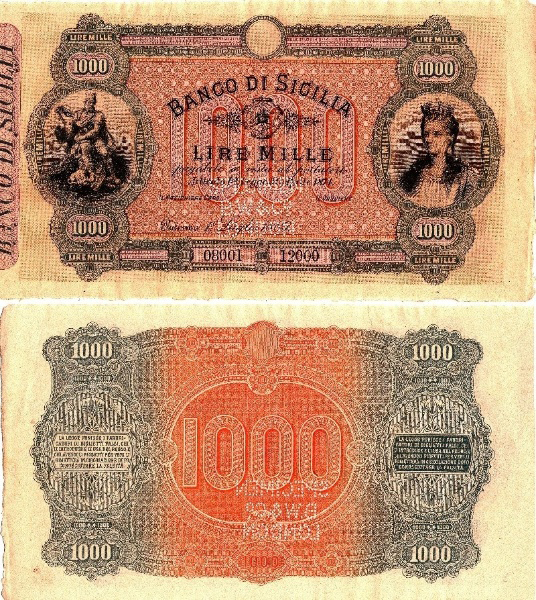 Banconota 1000 Lire "1° Tipo" -  Regno d'Italia - 1855 