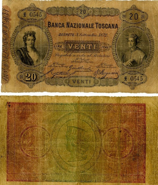 Banconota 20 Lire  -  Regno d'Italia - 1872 