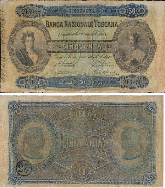Banconota 50 Lire "2° Tipo" -  Regno d'Italia - 1883 