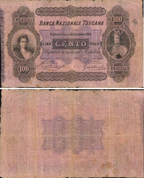 Banconota 100 Lire  -  Regno d'Italia - 1883 