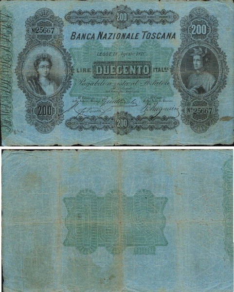 Banconota 200 Lire  -  Regno d'Italia - 1869 