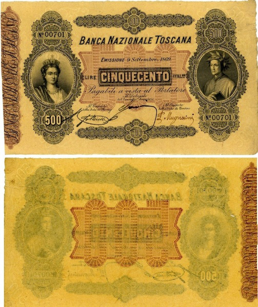 Banconota 500 Lire  -  Regno d'Italia - 1870 