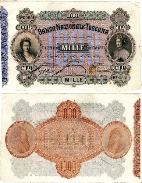 Banconota 1000 Lire  -  Regno d'Italia - 1869 