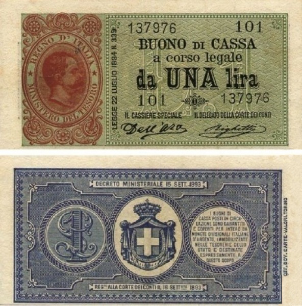 Banconota 1 Lira "Umberto I - Tipologia 2" -  Regno d'Italia - 1898 