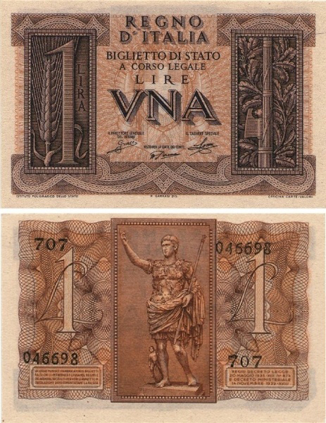 Banconota 1 Lira "Impero" -  Regno d'Italia - 1939 