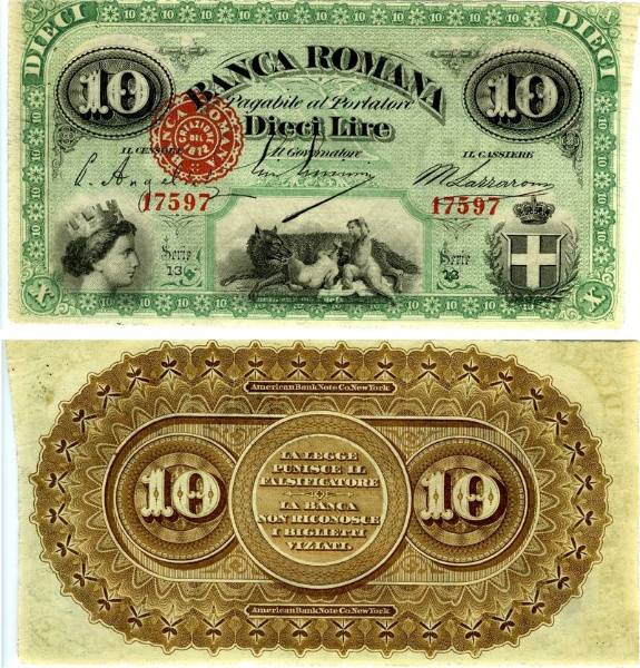Banconota 10 Lire  -  Regno d'Italia - 1872 