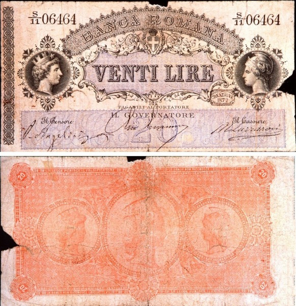 Banconota 20 Lire  -  Regno d'Italia - 1872 