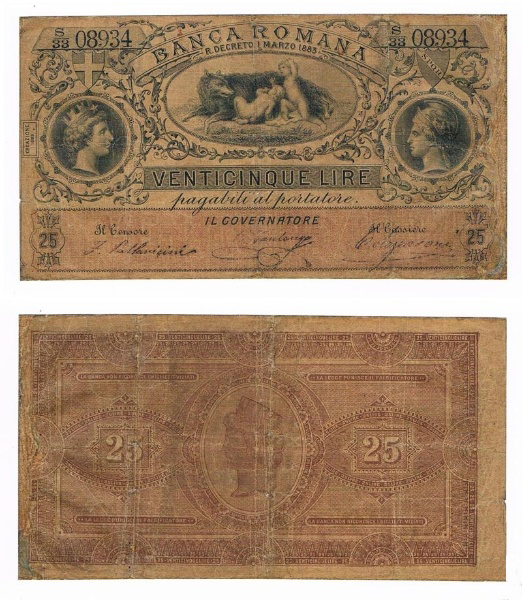 Banconota 25 Lire  -  Regno d'Italia - 1883 