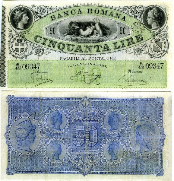Banconota 50 Lire  -  Regno d'Italia - 1872 