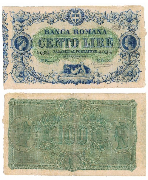 Banconota 100 Lire  -  Regno d'Italia - 1872 