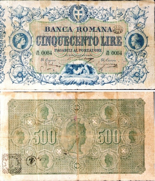 Banconota 500 Lire  -  Regno d'Italia - 1872 