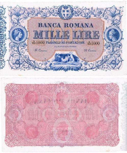 Banconota 1000 Lire  -  Regno d'Italia - 1872 