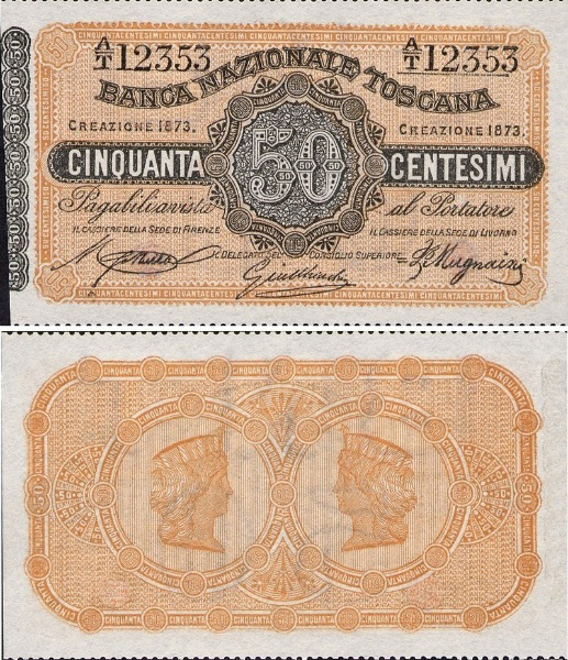 Banconota 50 Centesimi di Lire  -  Regno d'Italia - 1873 