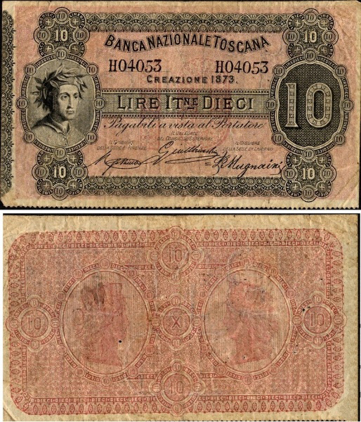 Banconota 10 Lire  -  Regno d'Italia - 1873 