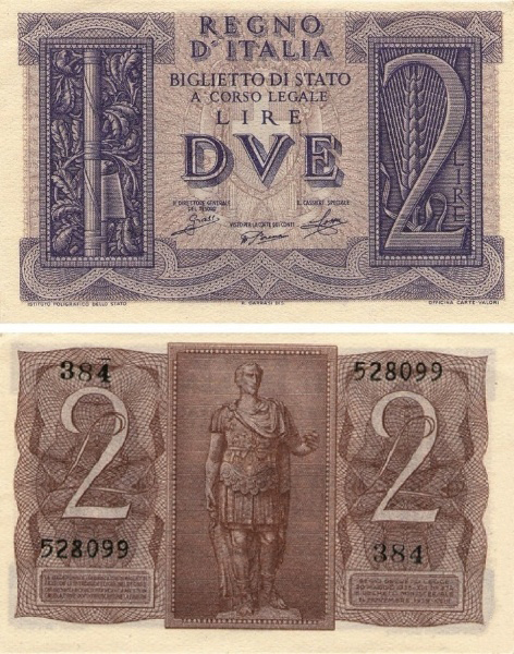 Banconota 2 Lire "Impero" -  Regno d'Italia - 1939 