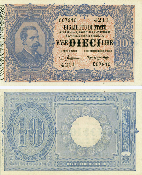 Banconota 10 Lire "Vittorio Emanuele III (Effigie di Umberto I)" -  Regno d'Italia - 1915 