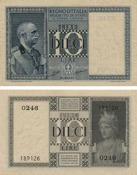 Banconota 10 Lire "Impero" -  Regno d'Italia - 1935 