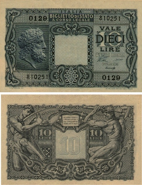 Banconota 10 Lire "Giove" -  Regno d'Italia - 1944 