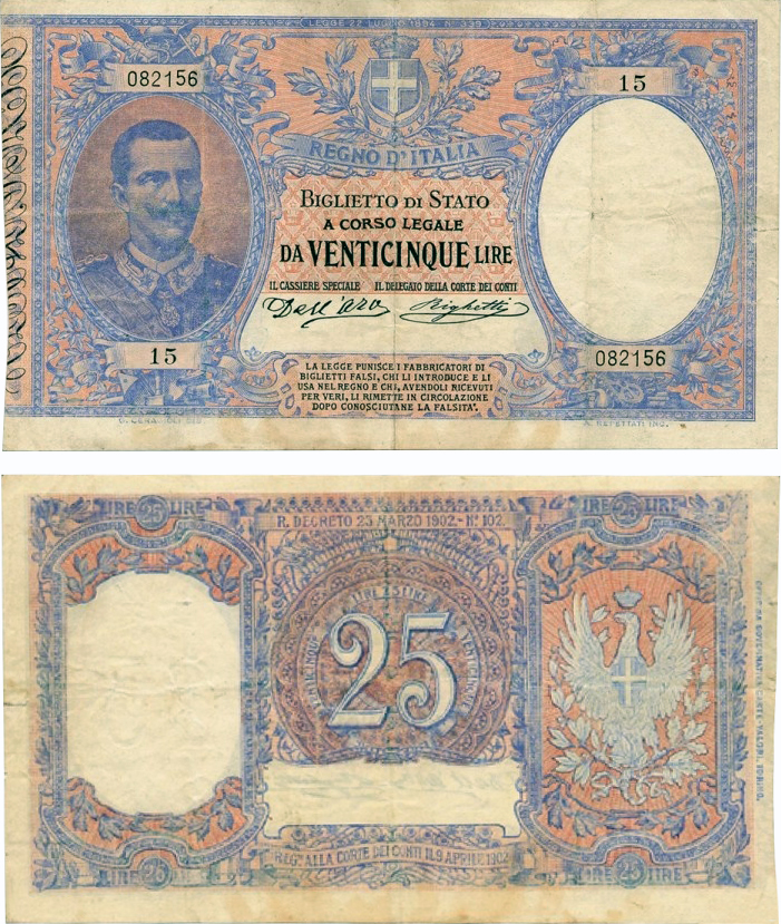 Banconota 25 Lire "Vittorio Emanuele III" -  Regno d'Italia - 1902 