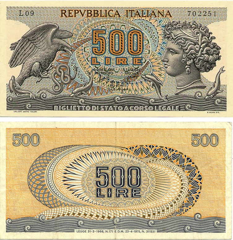 Banconota 500 Lire "Aretusa" -  Italia - 1966 