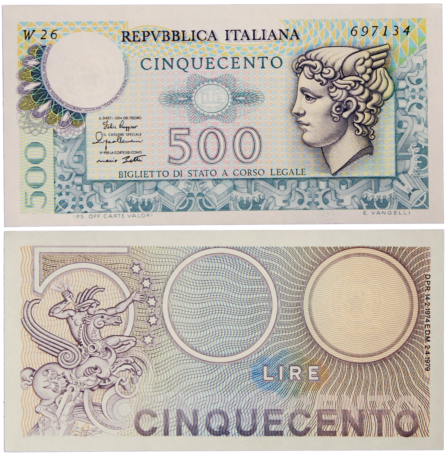Banconota 500 Lire "Mercurio - Serie Sostitutiva" -  Italia - 1979 
