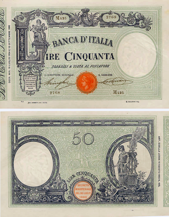 Banconota 50 Lire "Matrice (Decreto)" -  Regno d'Italia - 1920 