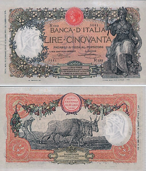 Banconota 50 Lire "Buoi" -  Regno d'Italia - 1917 